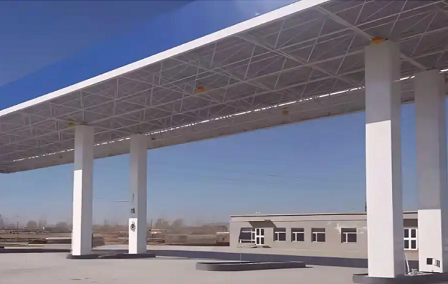 青海钢结构加油站罩棚_螺栓球网架_挑檐_形象柱!